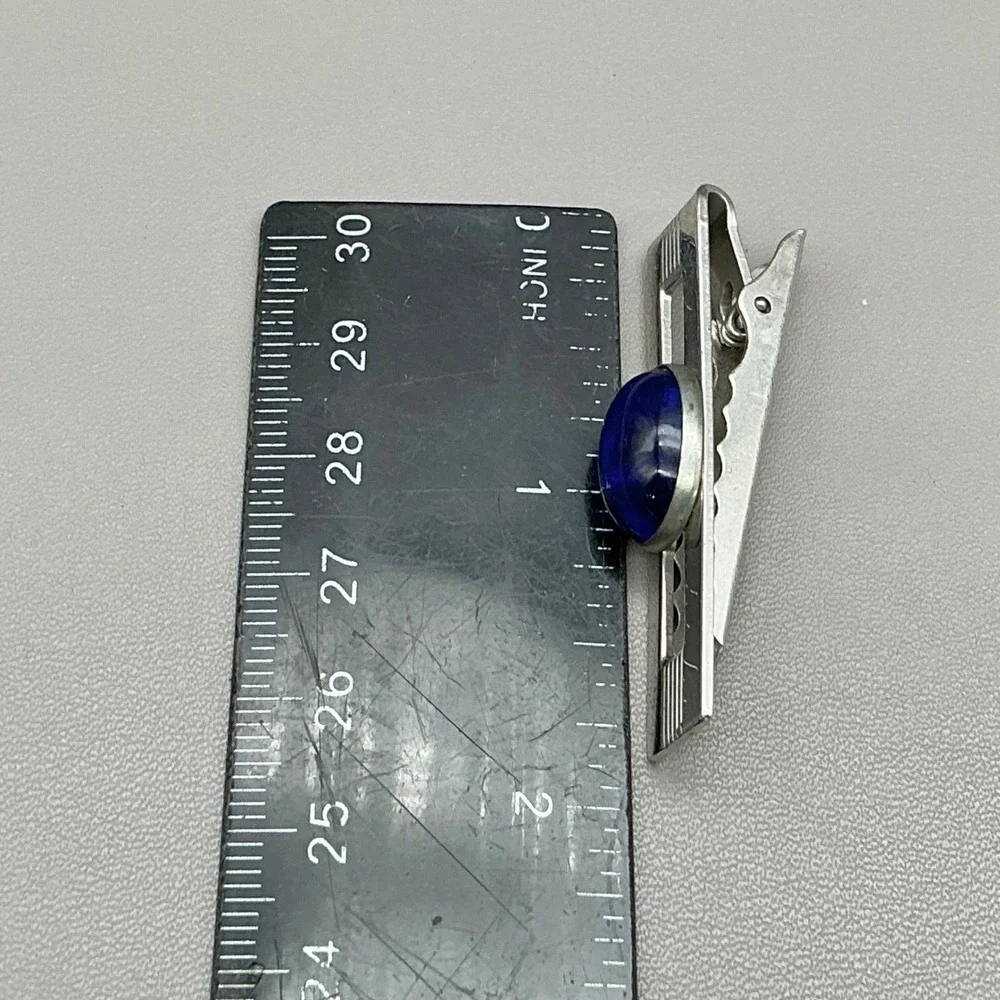 Anson Blue Glass Cabochon Tie Clip Silver Tone Vintage Men's Necktie Bar